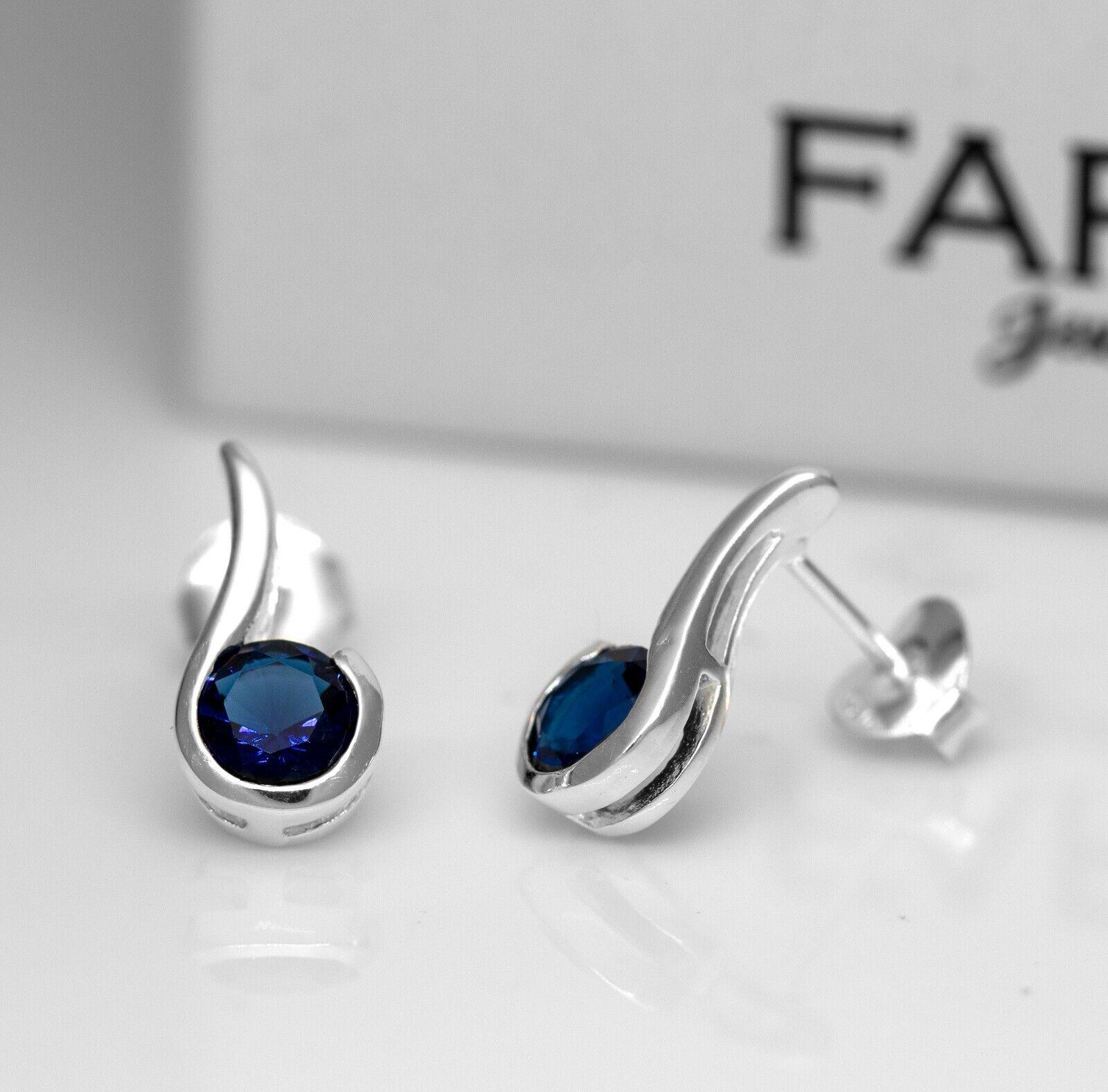 Blue Sapphire Music Note Sterling Silver Ladies Pendant Necklace Earrings Set