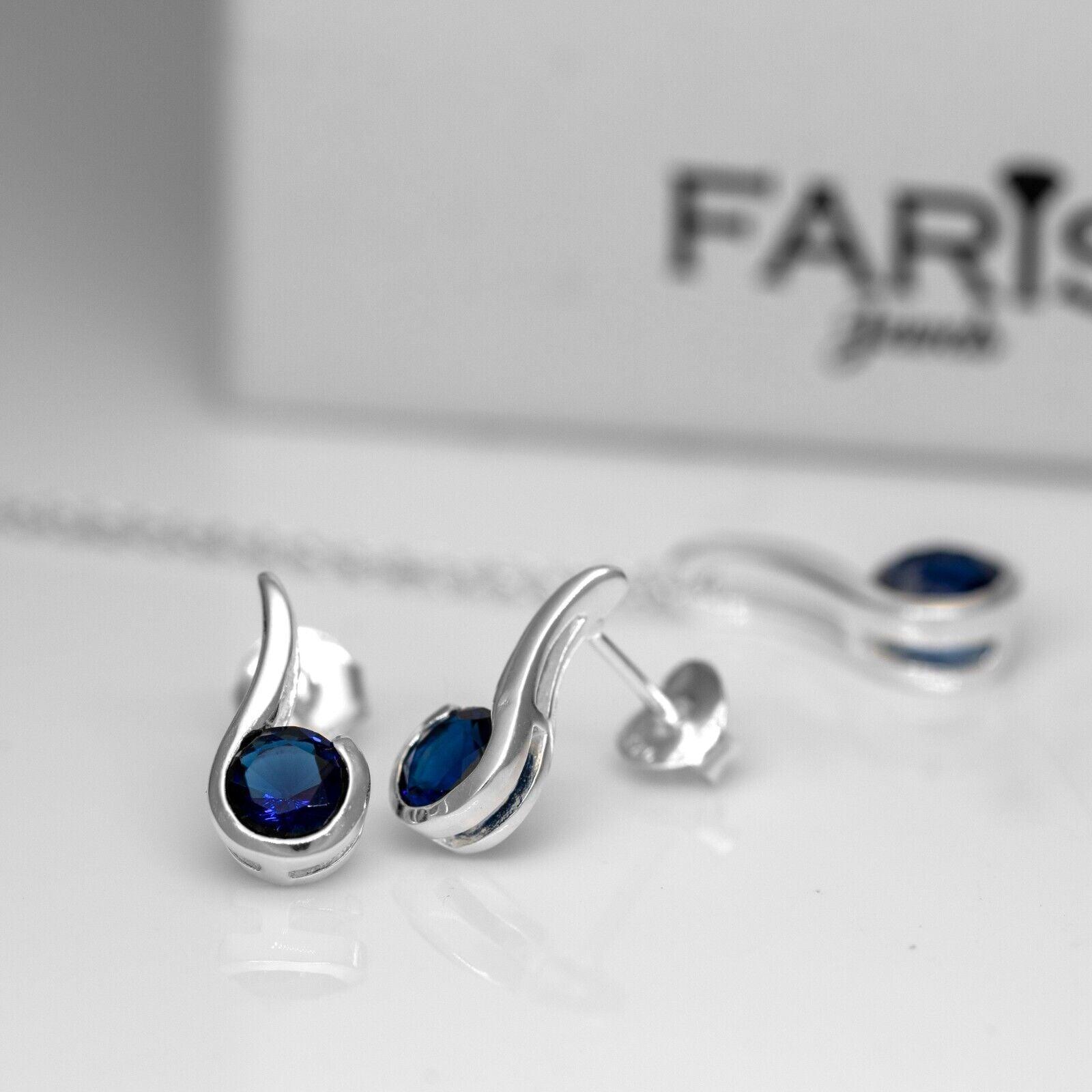 Blue Sapphire Music Note Sterling Silver Ladies Pendant Necklace Earrings Set