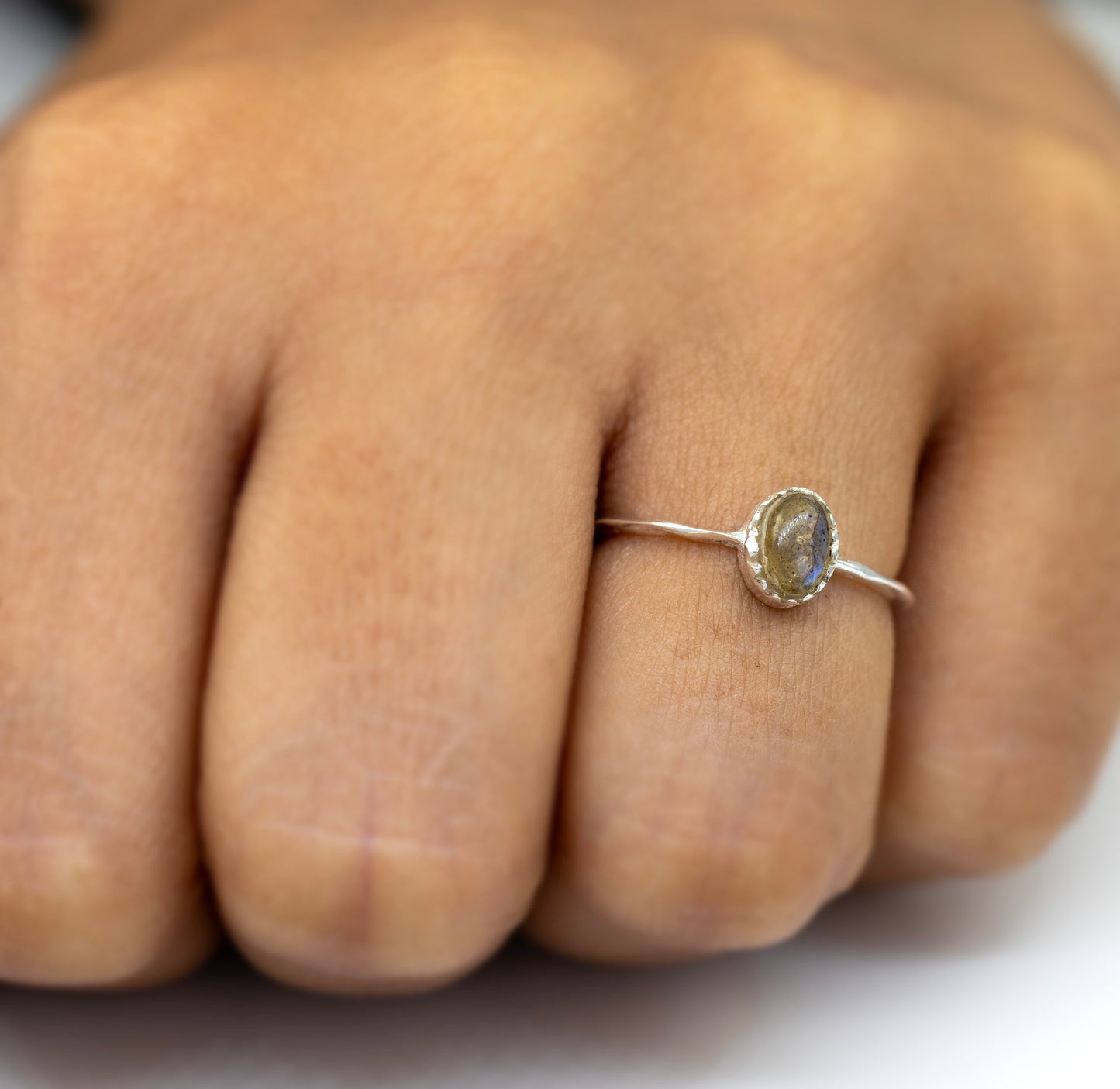 Oval Cut Labradorite Crystal Sterling Silver Dainty Ring Ladies Jewellery Gift Birthday Birthstone