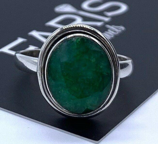 Designer 925 Sterling Silver Ladies Emerald Oval Ring Green Gemstone Jewellery - Faris Jewels