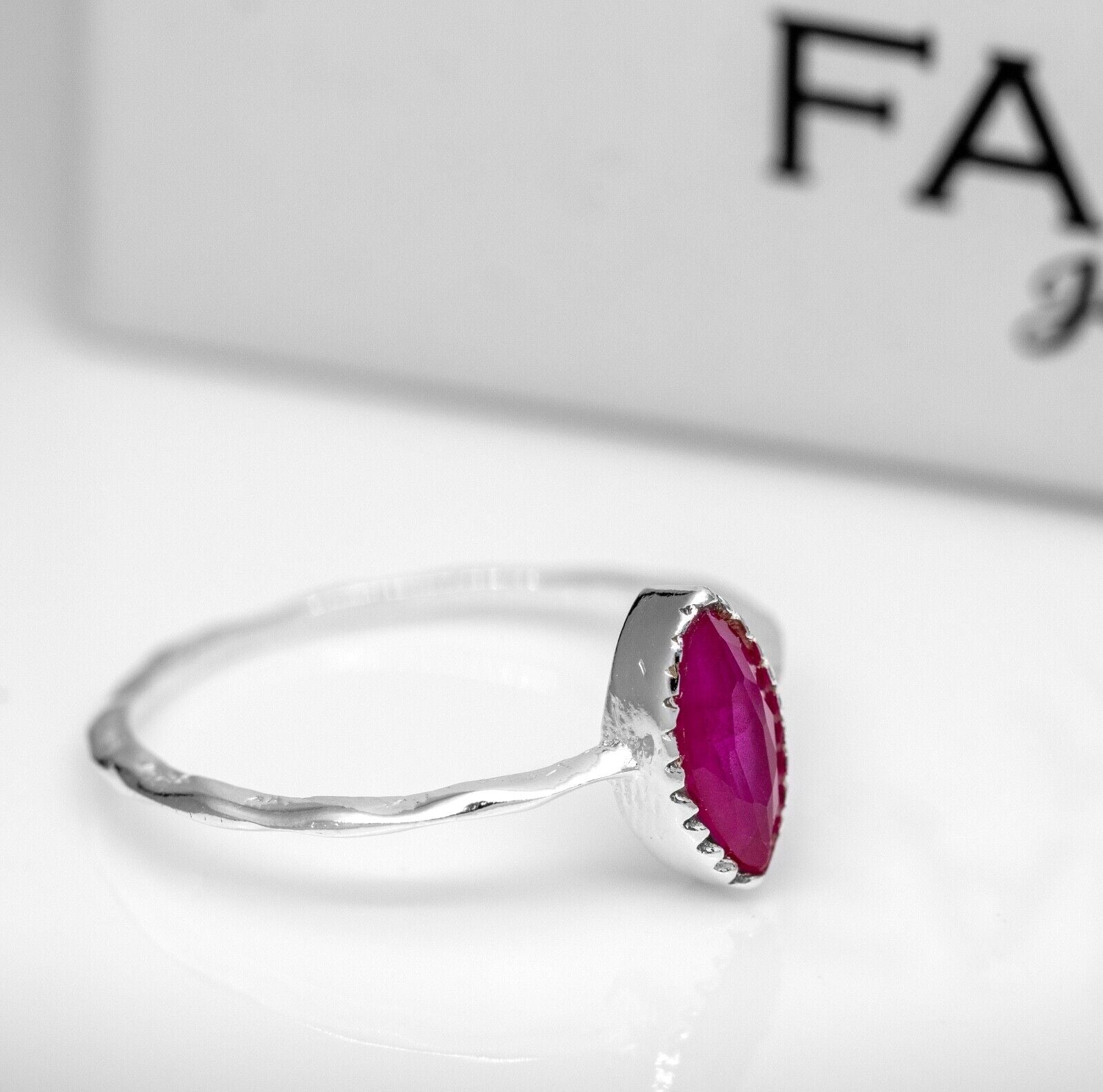 natural ruby silver ring, dainty ruby ring, stackable... Dainty Silver Ruby Ring for Ladies | Faris Jewels