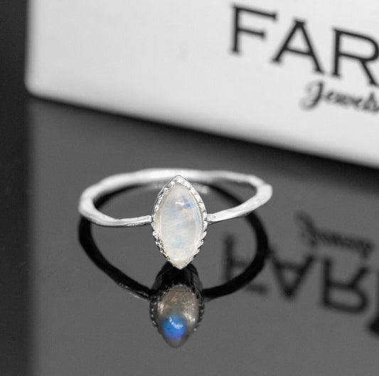 Dainty Sterling Silver Moonstone Ring Ladies Marquise Gemstone Jewellery Gift - Faris Jewels