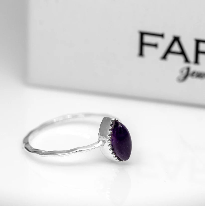 Dainty Sterling Silver Purple Amethyst Ring Ladies Marquise Gemstone Jewellery