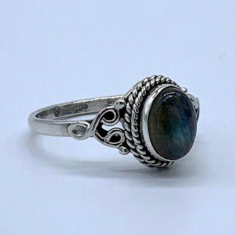 Designer 925 Sterling Silver Ladies Labradorite Oval Stone Gemstone Ring