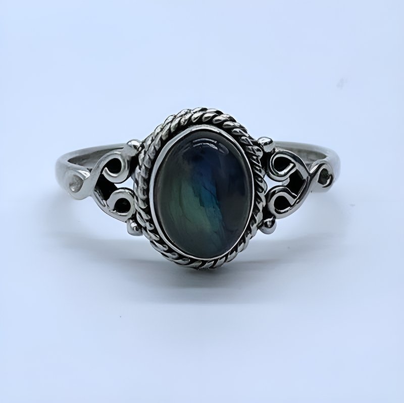 Designer 925 Sterling Silver Ladies Labradorite Oval Stone Gemstone Ring