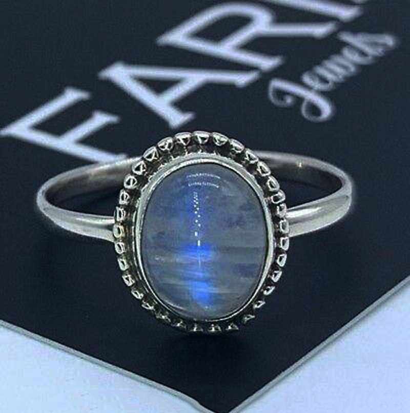 Designer 925 Sterling Silver Ladies Moonstone Oval Stone Gemstone Ring Gift