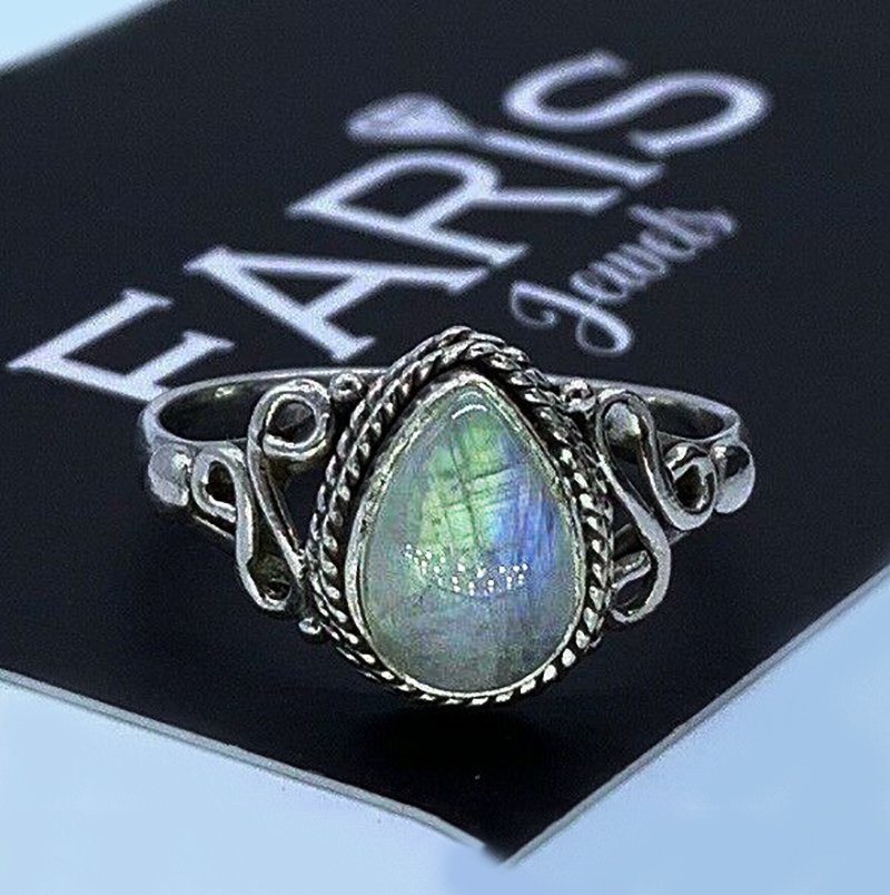 Designer 925 Sterling Silver Ladies Moonstone Pear Cut Gemstone Ring Ideal Gift