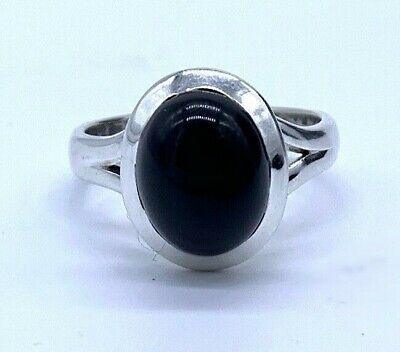 Designer 925 Sterling Silver Ladies Onyx Oval Stone Ring Black Gemstone