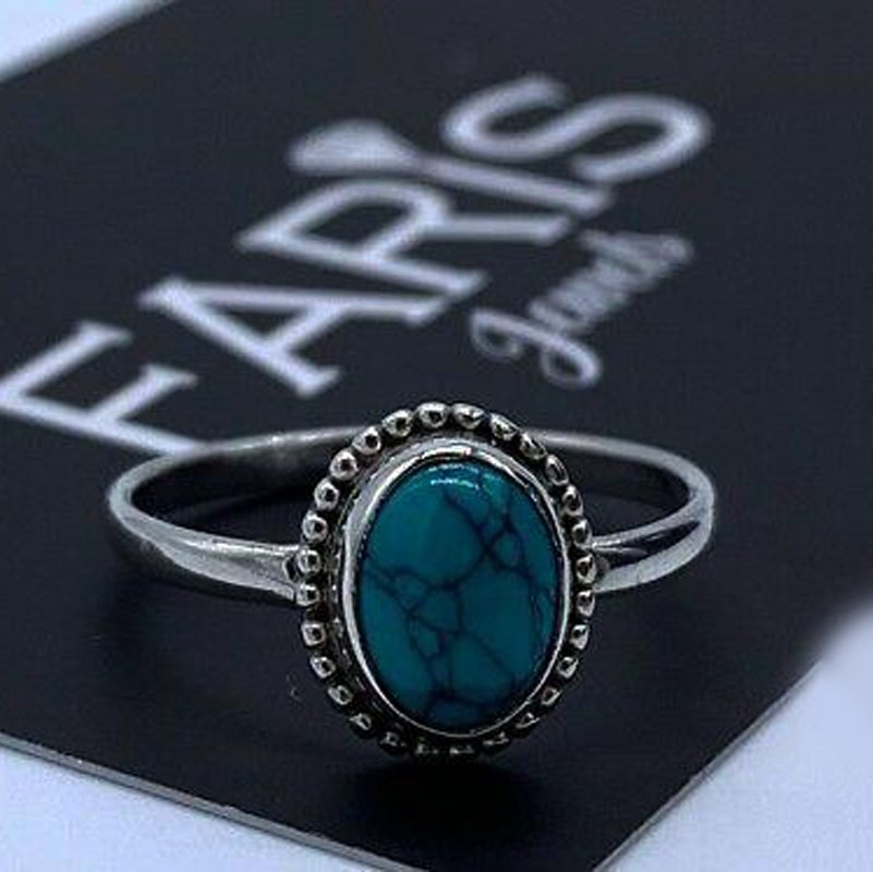 Designer 925 Sterling Silver Ladies Turquoise Oval Ring Gemstone Ideal Gift