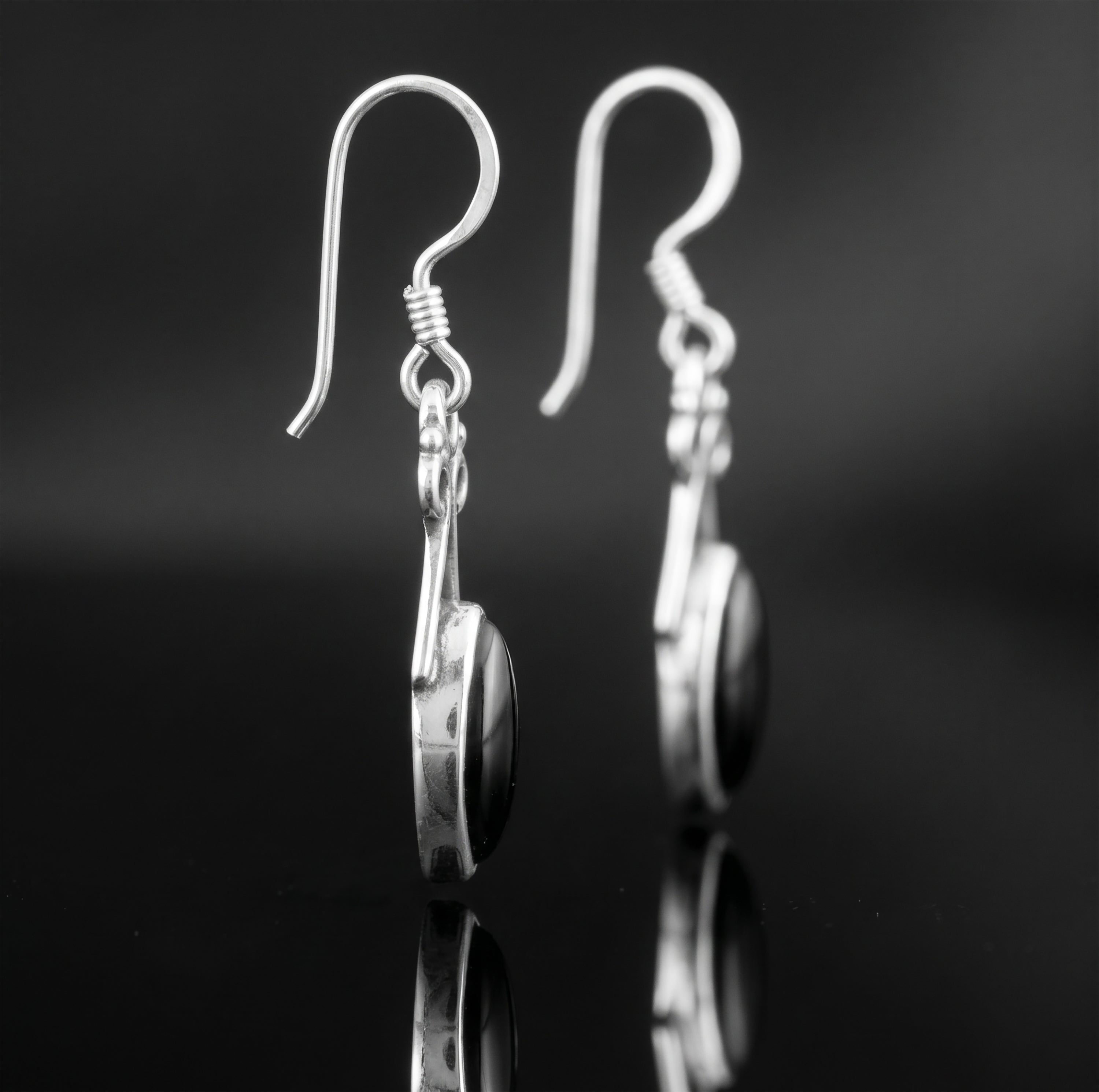Sterling Silver 925 Ladies Marquise Gemstone Black Onyx Drop Dangle Earrings Jewellery Gift Jewelry