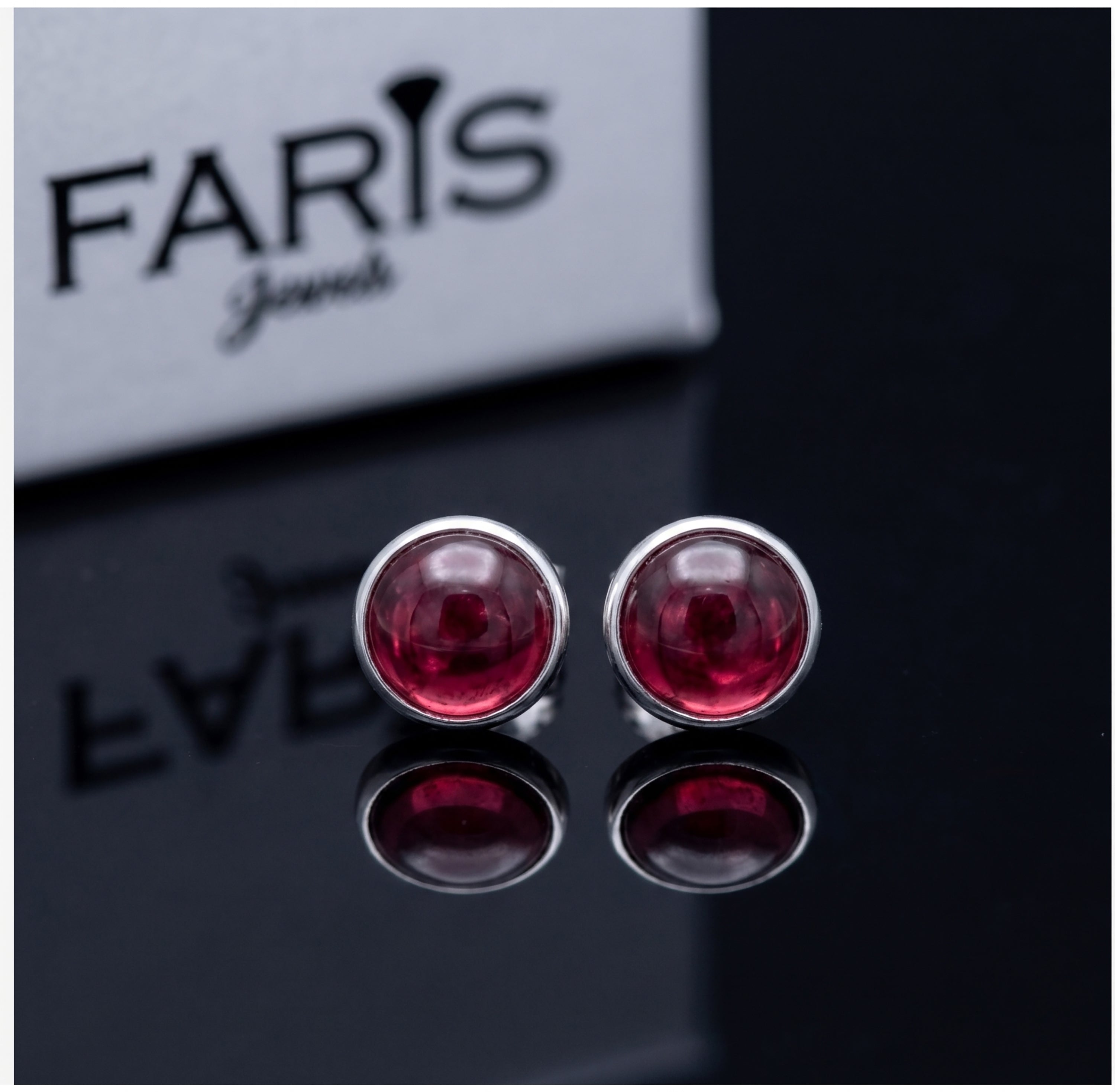 Garnet Stud Earrings in Sterling Silver (8mm), Perfect January Birthday Gift