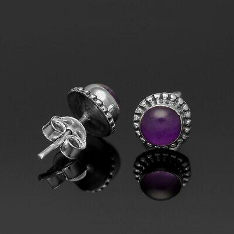 Elegant 925 Sterling Silver Amethyst Round Earrings Studs Gemstone Gift Boxed