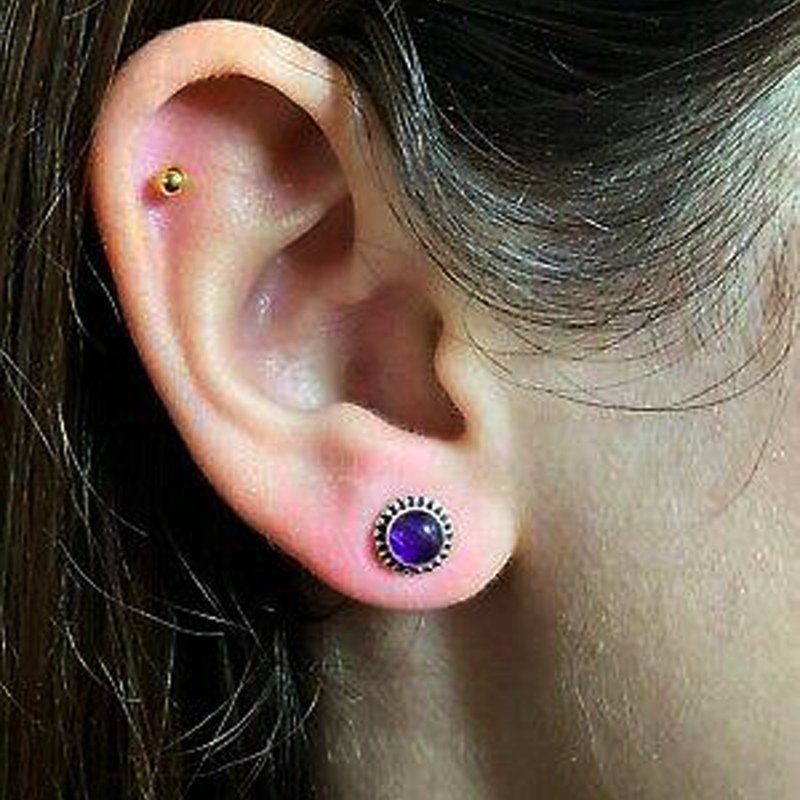 Elegant 925 Sterling Silver Amethyst Round Earrings Studs Gemstone Gift Boxed