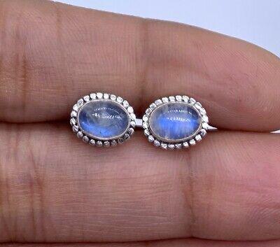 Elegant Genuine 925 Sterling Silver Moonstone Oval Earrings Studs Gemstone