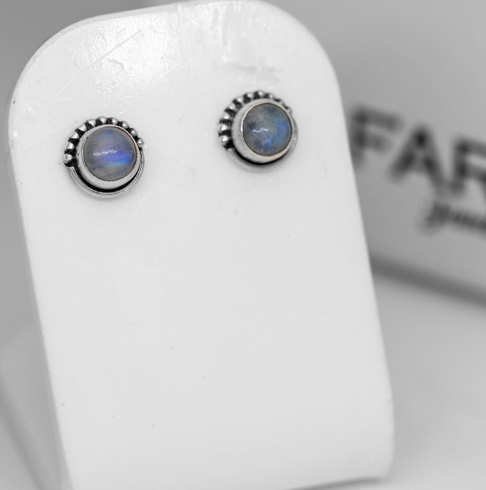 Elegant Round Moonstone 925 Sterling Silver Earrings Studs Ladies Jewellery