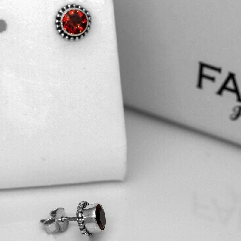 Elegant Round Red Garnet 925 Sterling Silver Earrings Studs Ladies Jewellery