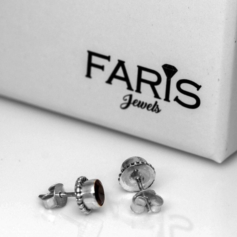Elegant Round Red Garnet 925 Sterling Silver Earrings Studs Ladies Jewellery