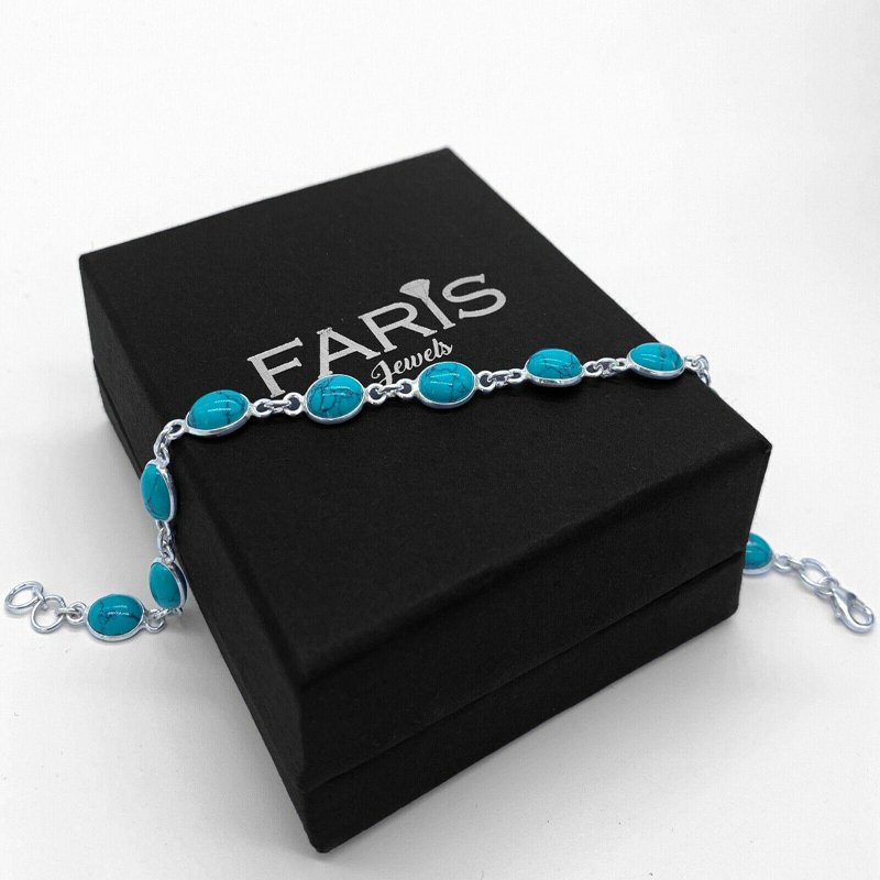 Elegant Sterling Silver 925 Ladies Turquoise Designer Bracelet Bangle Gemstone