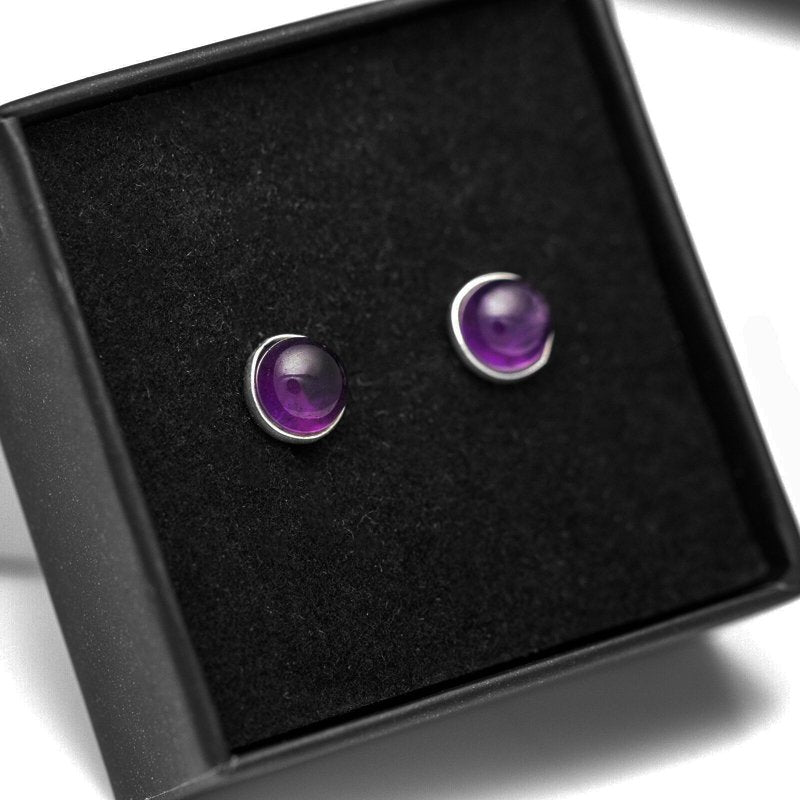 Genuine 925 Sterling Silver Round Amethyst Ladies Earrings Studs Gemstone Gift
