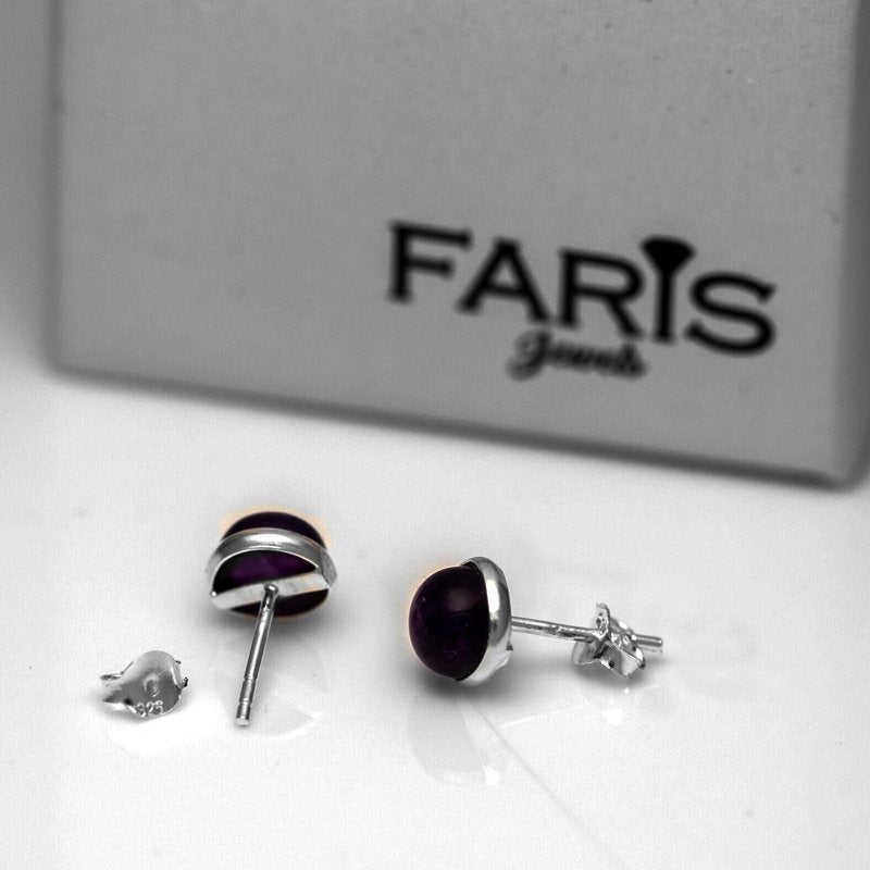 Genuine 925 Sterling Silver Round Amethyst Ladies Earrings Studs Gemstone Gift