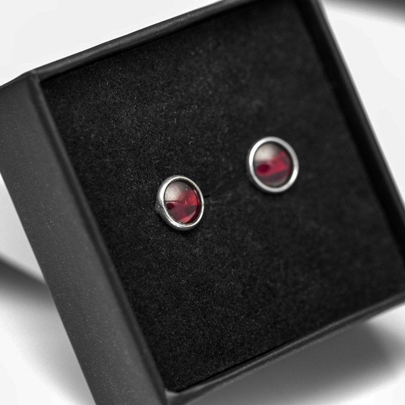 Genuine 925 Sterling Silver Round Garnet Ladies Earrings Studs Gemstone Gift