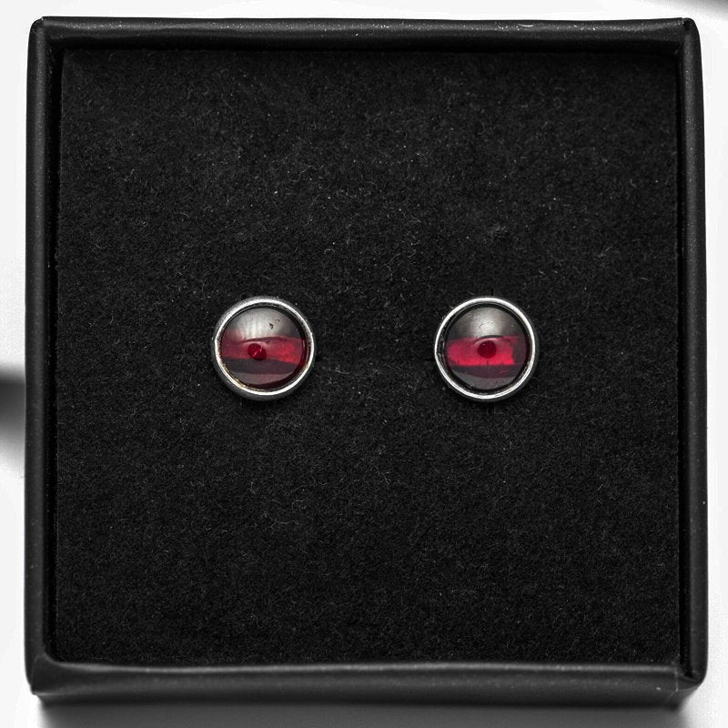 Genuine 925 Sterling Silver Round Garnet Ladies Earrings Studs Gemstone Gift