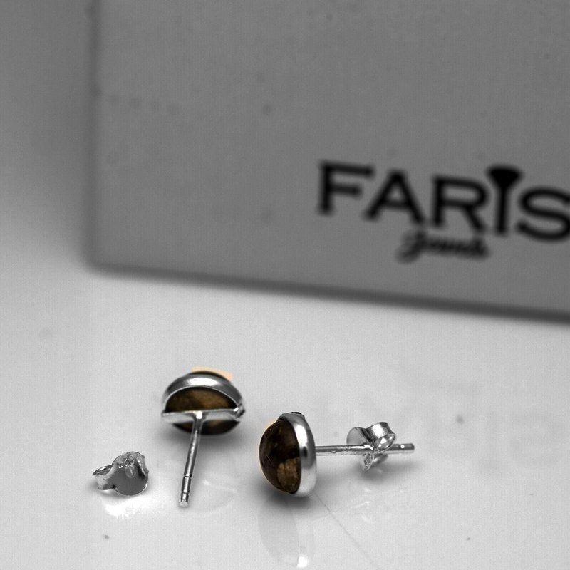Genuine 925 Sterling Silver Round Labradorit Ladies Earrings Studs Gemstone Gift