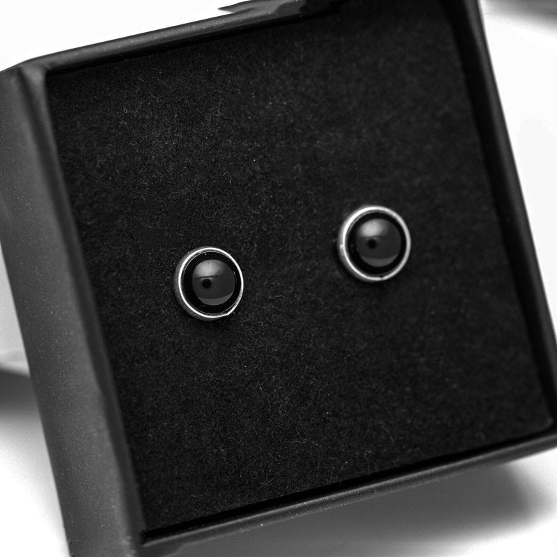 Genuine 925 Sterling Silver Round Onyx Ladies Earrings Studs Gemstone Gift