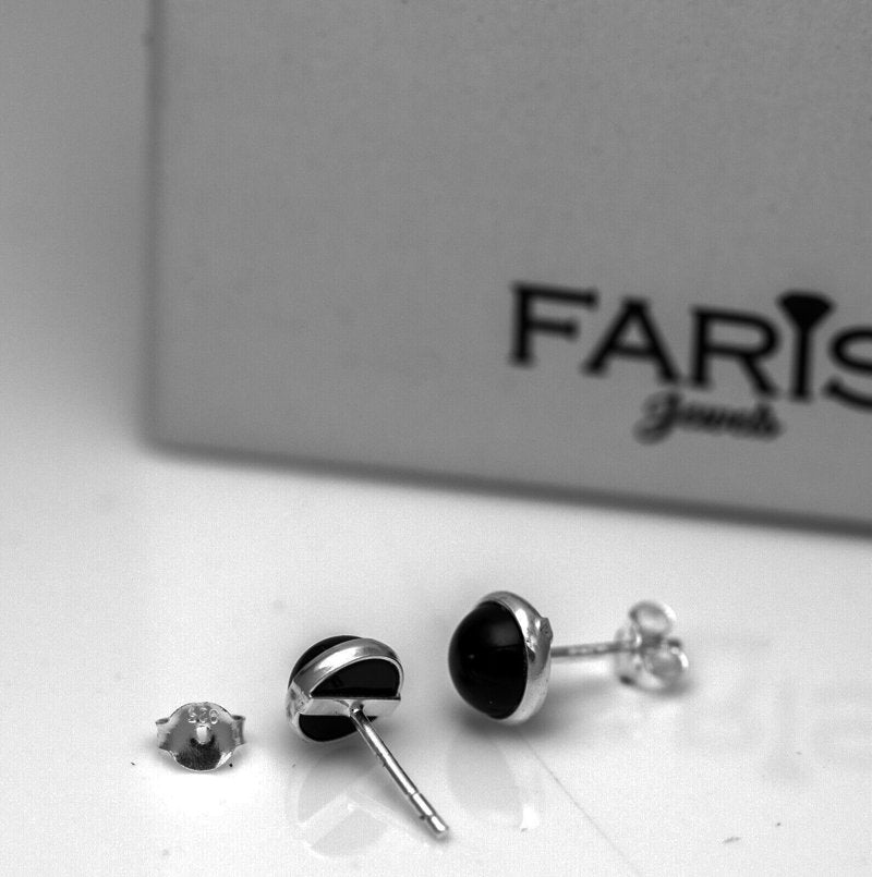 Genuine 925 Sterling Silver Round Onyx Ladies Earrings Studs Gemstone Gift