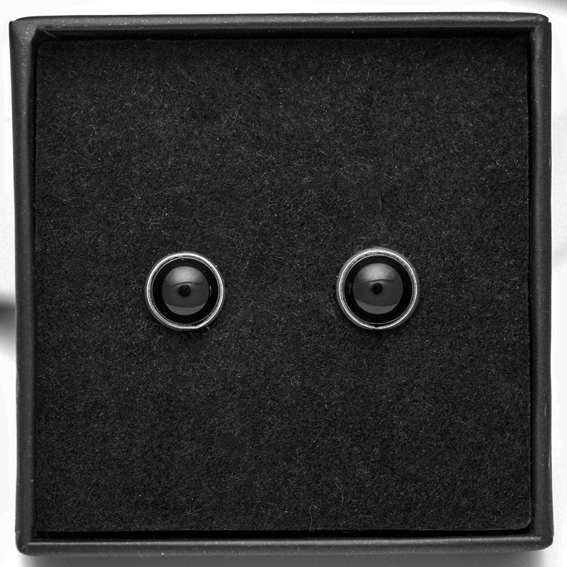 Genuine 925 Sterling Silver Round Onyx Ladies Earrings Studs Gemstone Gift