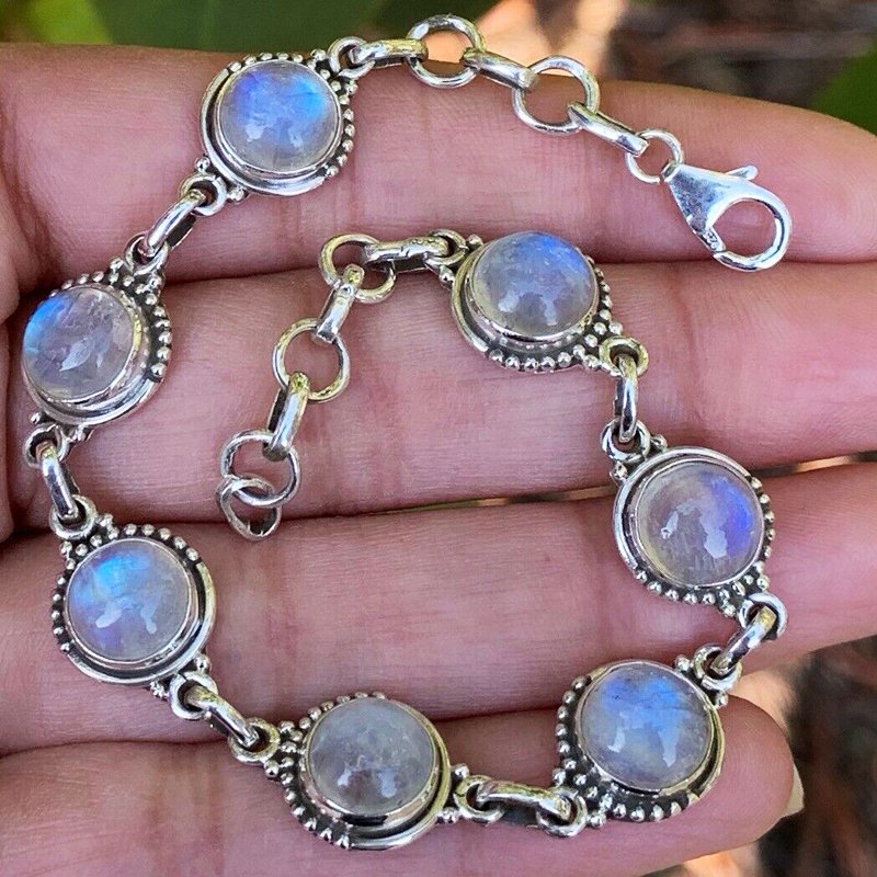 Genuine Sterling Silver 925 Ladies Moonstone Bracelet Bangle Gemstone Jewellery