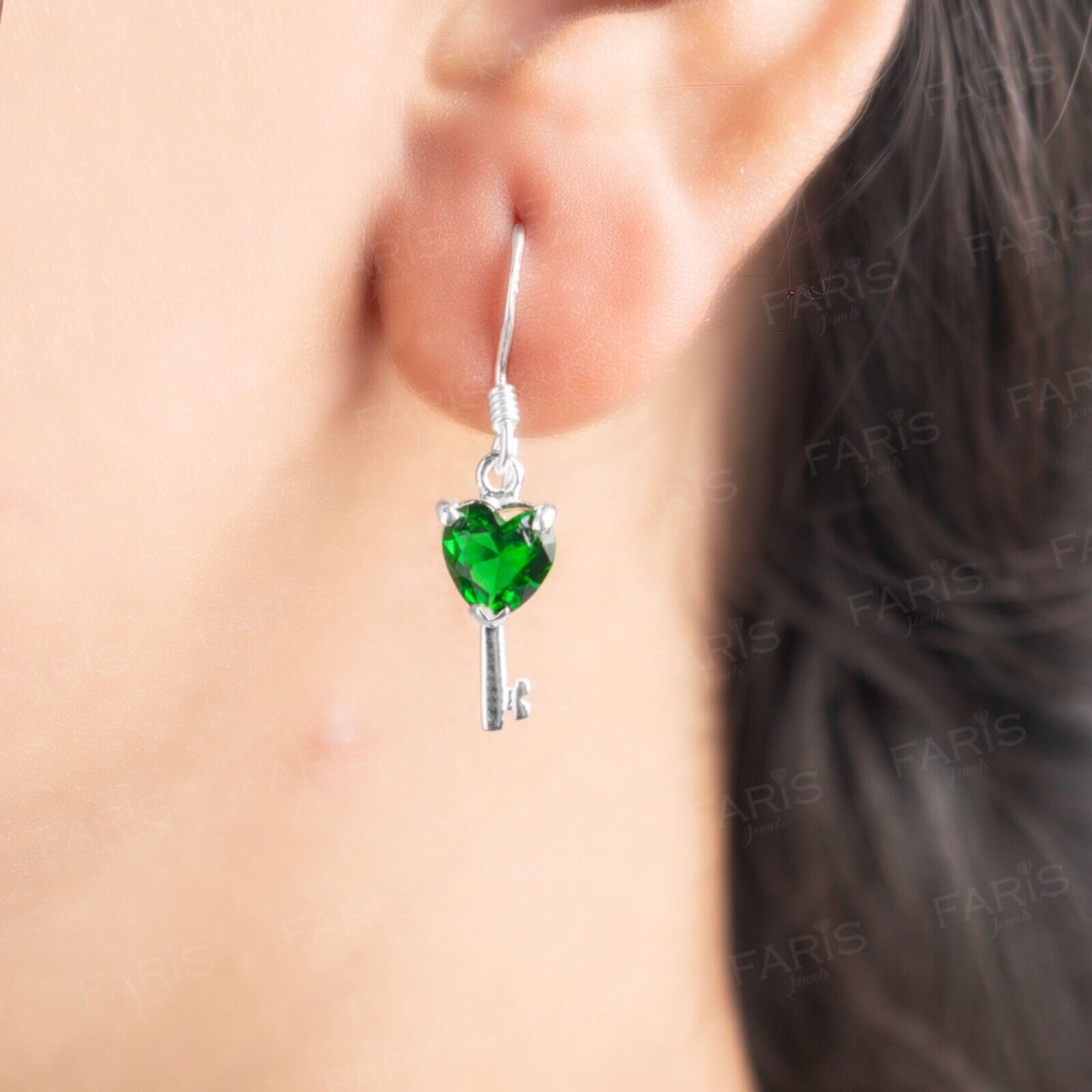 Green Emerald Gemstone Pendant and Earring Set Key To My Heart Gift Jewellery