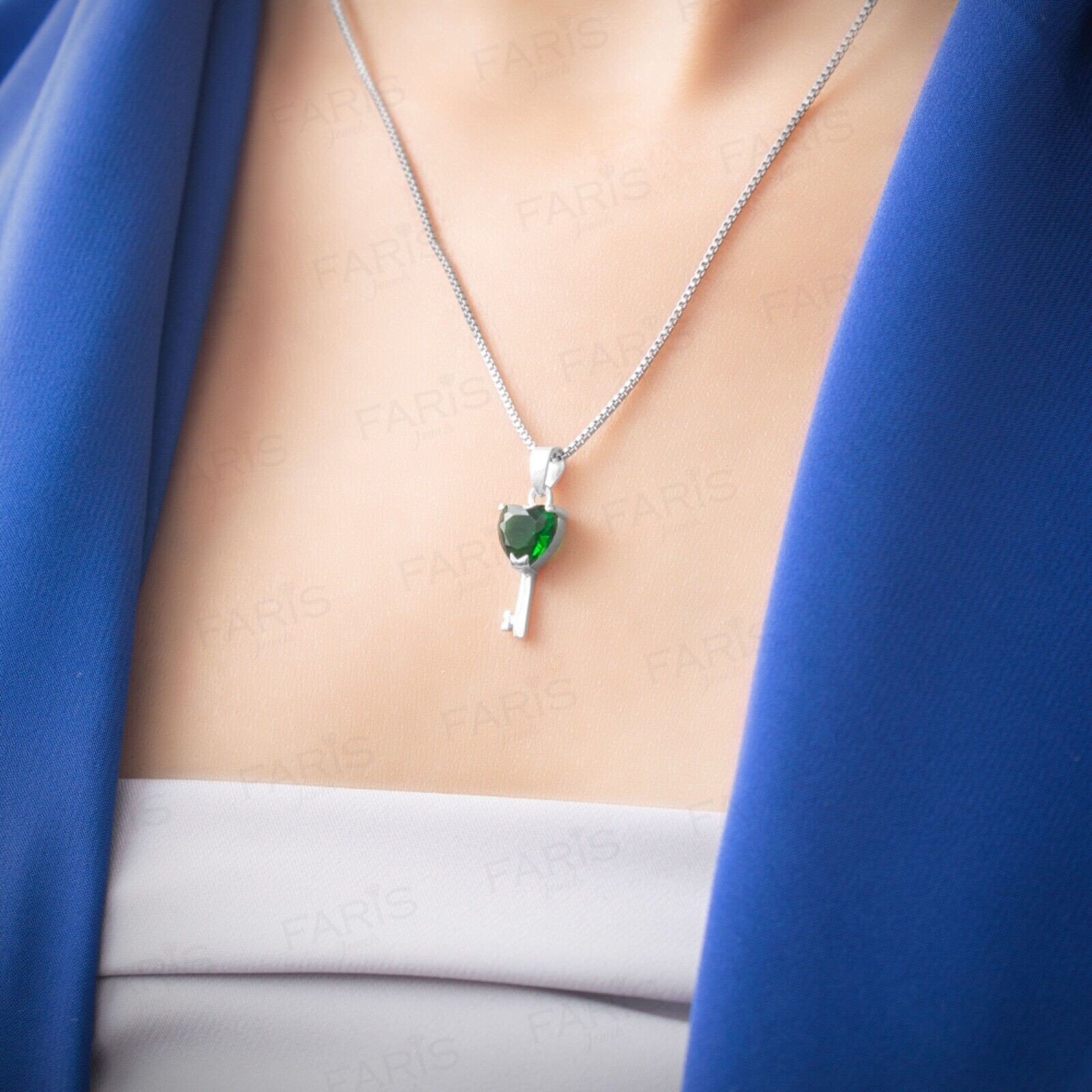 Green Emerald Gemstone Pendant and Earring Set Key To My Heart Gift Jewellery