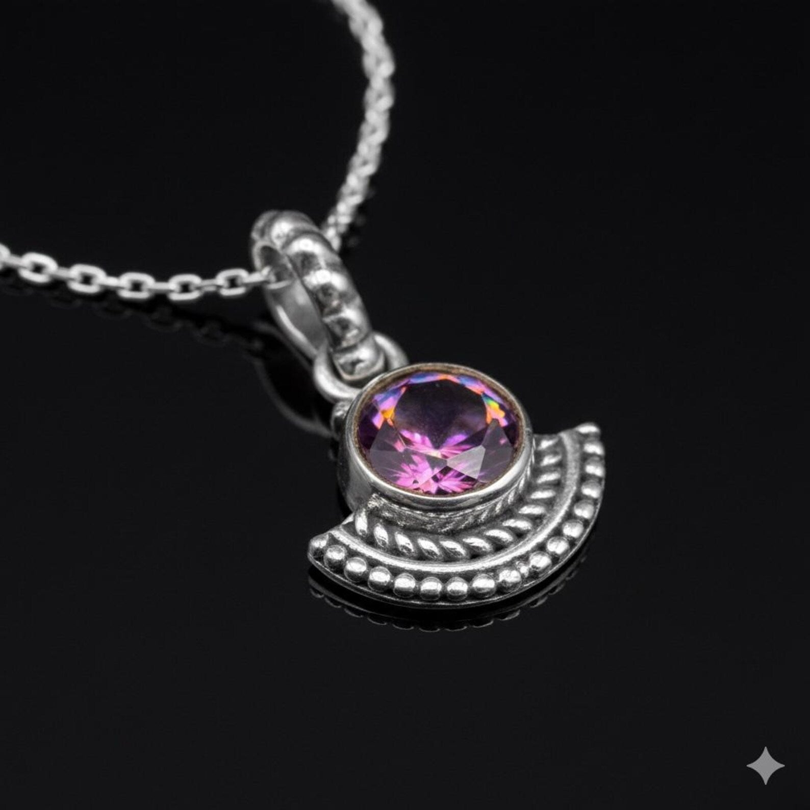 925 Sterling Silver Faceted Mystic Topaz Pendant Ladies Necklace Art Deco