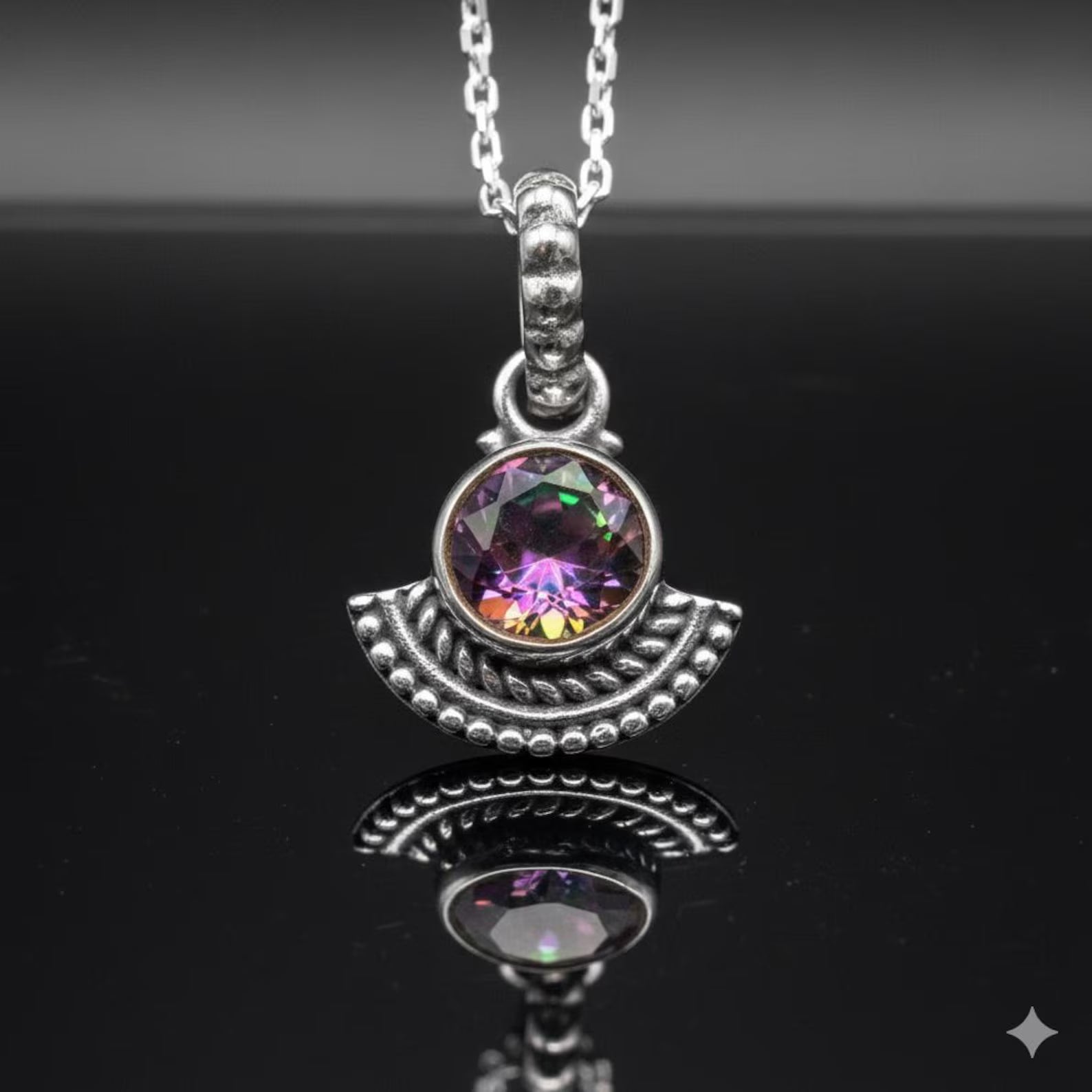 925 Sterling Silver Faceted Mystic Topaz Pendant Ladies Necklace Art Deco