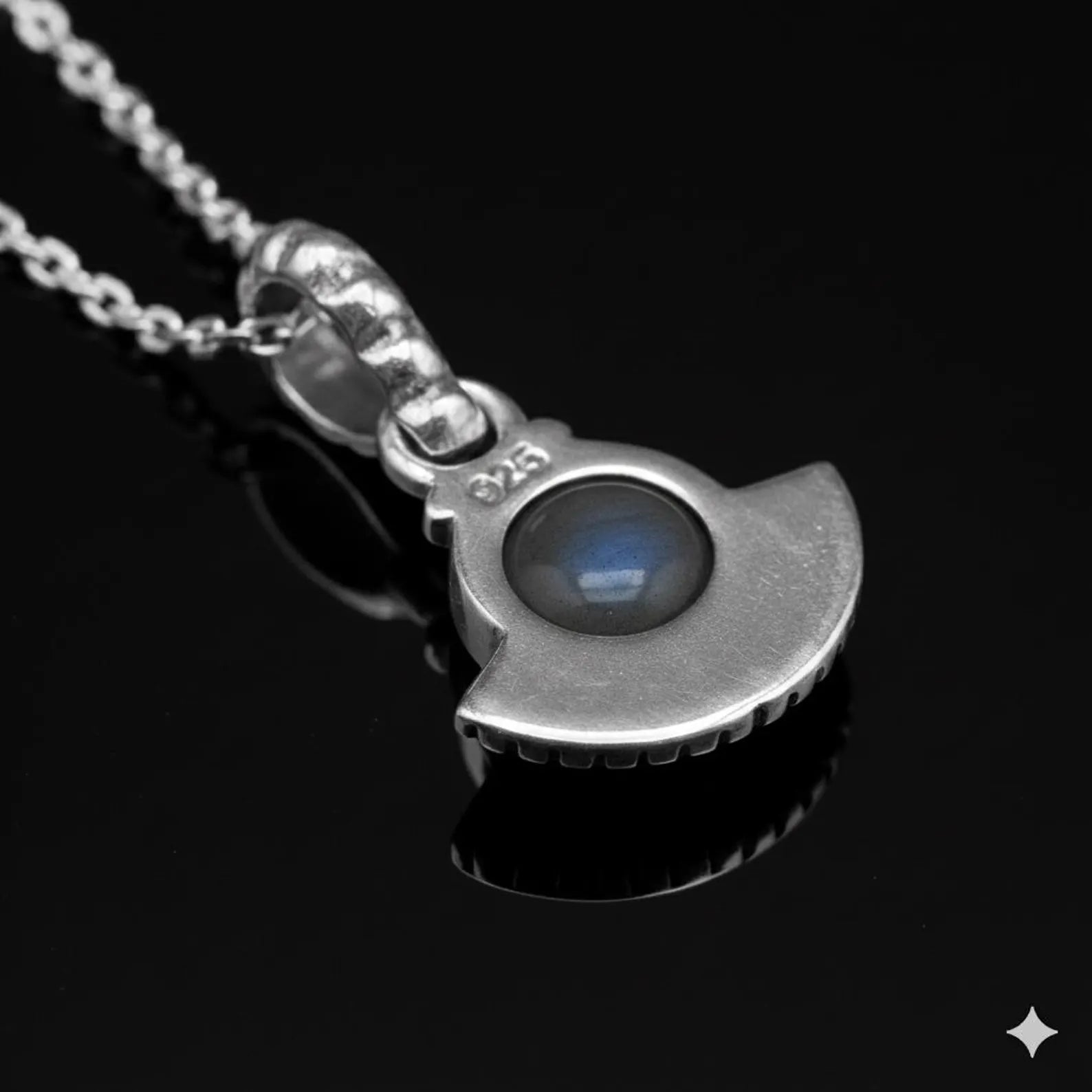 925 Sterling Silver Natural Cabochon Labradorite Pendant Ladies Necklace Art Deco