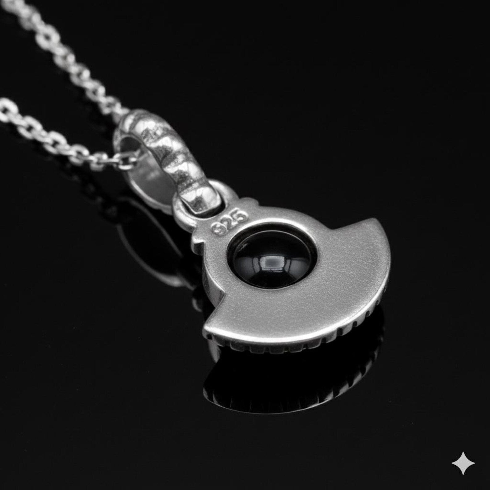 925 Sterling Silver Cabochon Black Onyx Pendant Ladies Necklace Art Deco