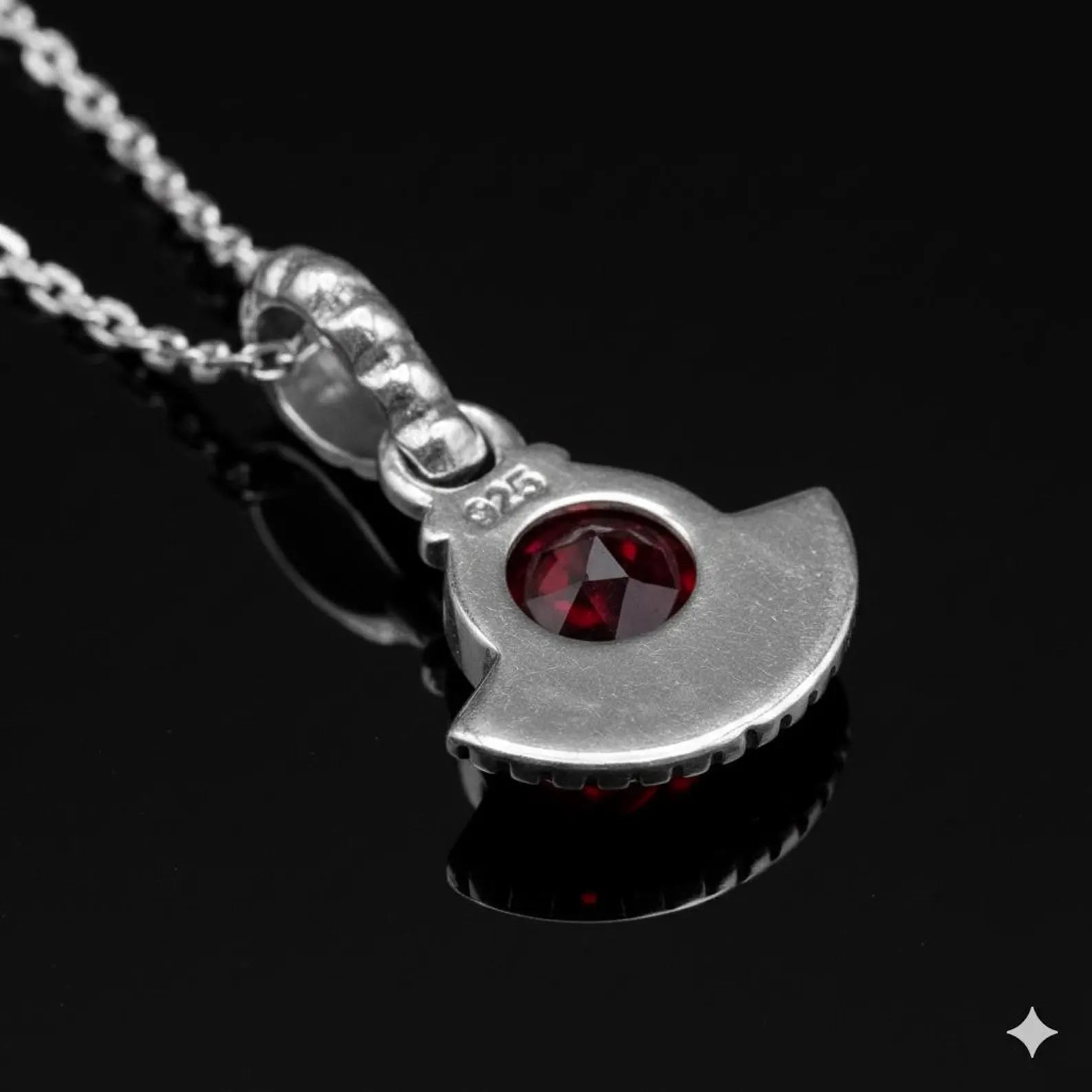 925 Sterling Silver Natural Faceted Red Garnet Pendant Ladies Necklace Art Deco