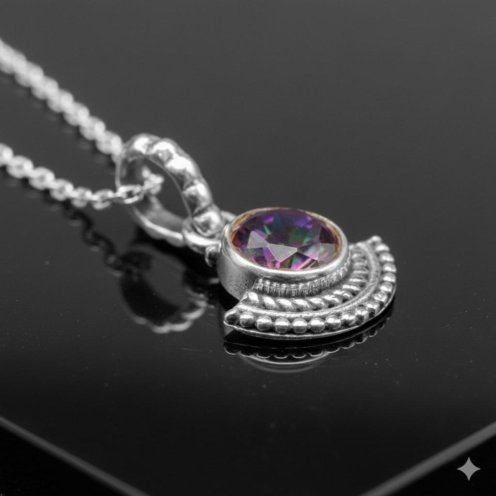 925 Sterling Silver Faceted Mystic Topaz Pendant Ladies Necklace Art Deco
