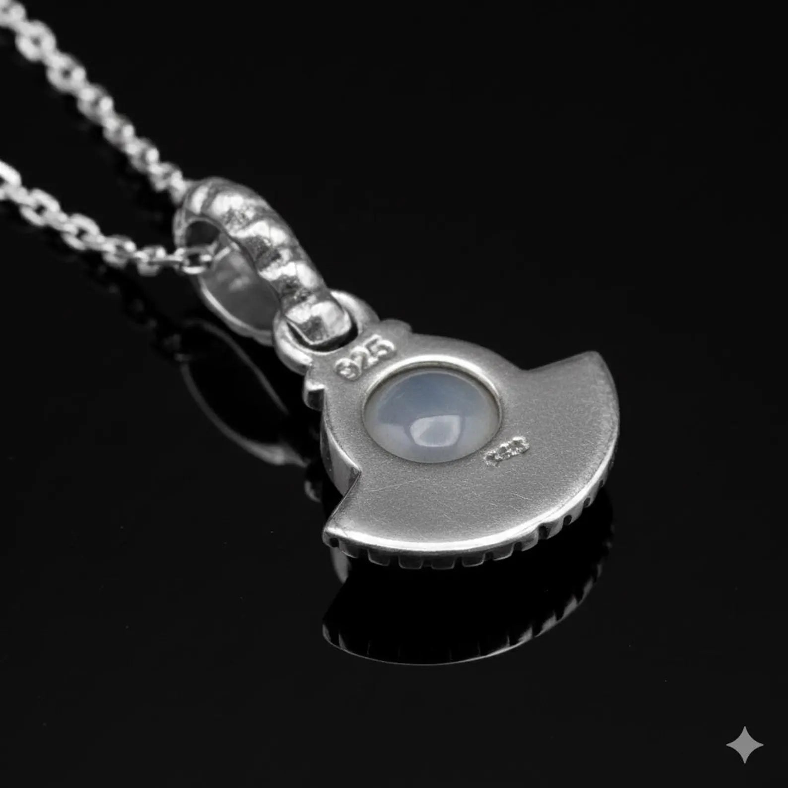 925 Sterling Silver Natural Cabochon Moonstone Pendant Ladies Necklace Art Deco