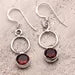 925 Sterling Silver Red Garnet Gemstone Round Cut Drop Dangle Ladies Earrings