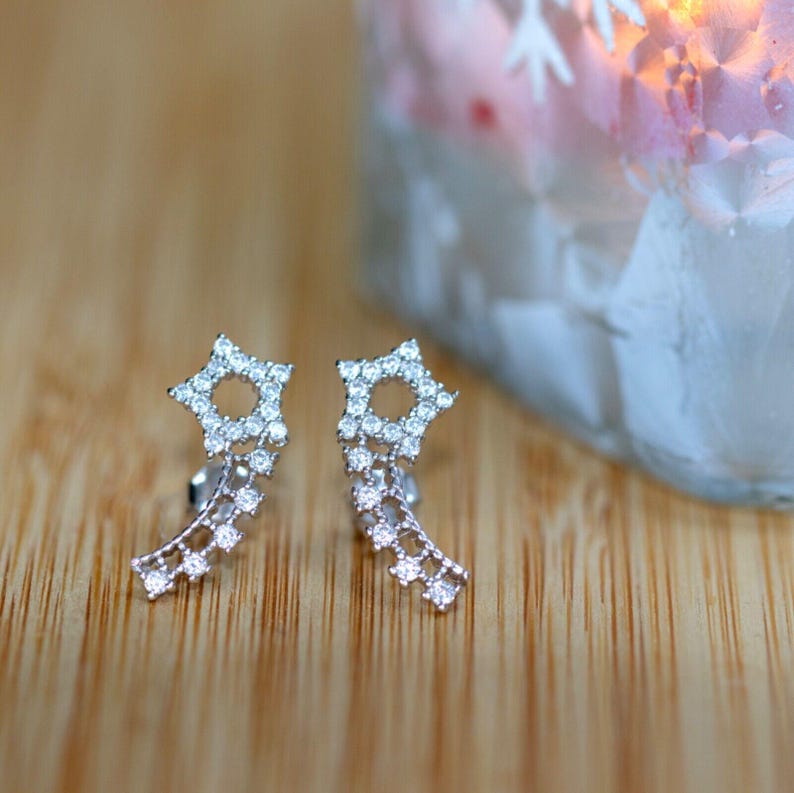 925 Sterling Silver Cubic Zircon Ladies Ear Climber Shooting Star Earrings