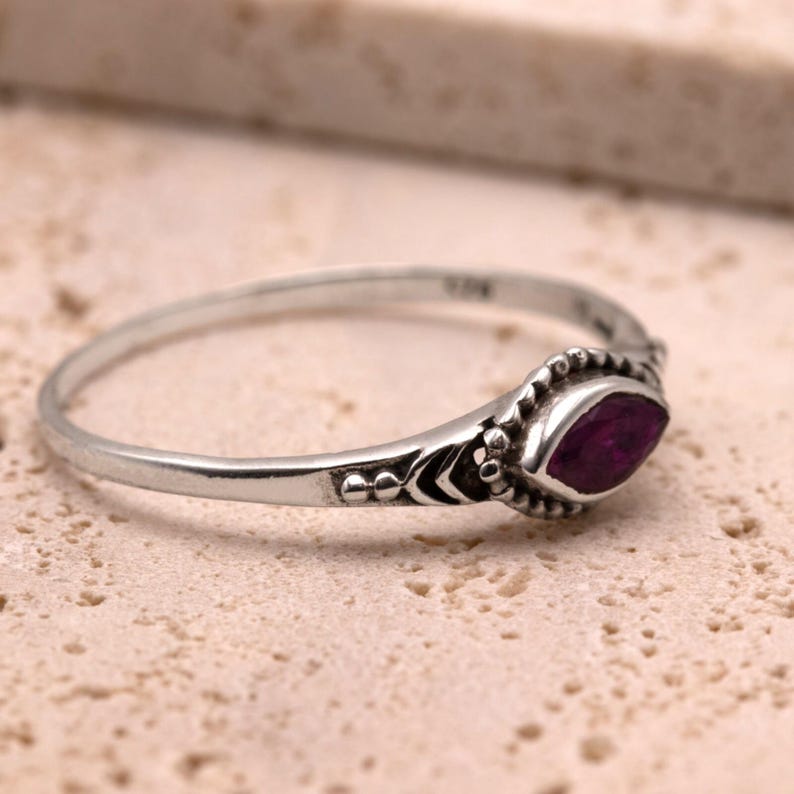 925 Sterling Silver Ladies Boho Ring Marquise Ruby Gemstone Jewellery Gift