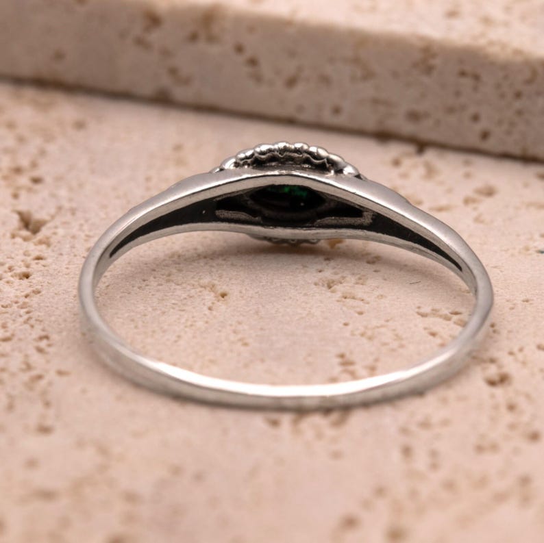 925 Sterling Silver Ladies Boho Ring Marquise Emerald Gemstone Jewellery Gift