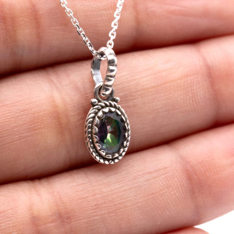925 Sterling Silver Mystic Topaz Gemstone Ladies Vintage Pendant Necklace Gift