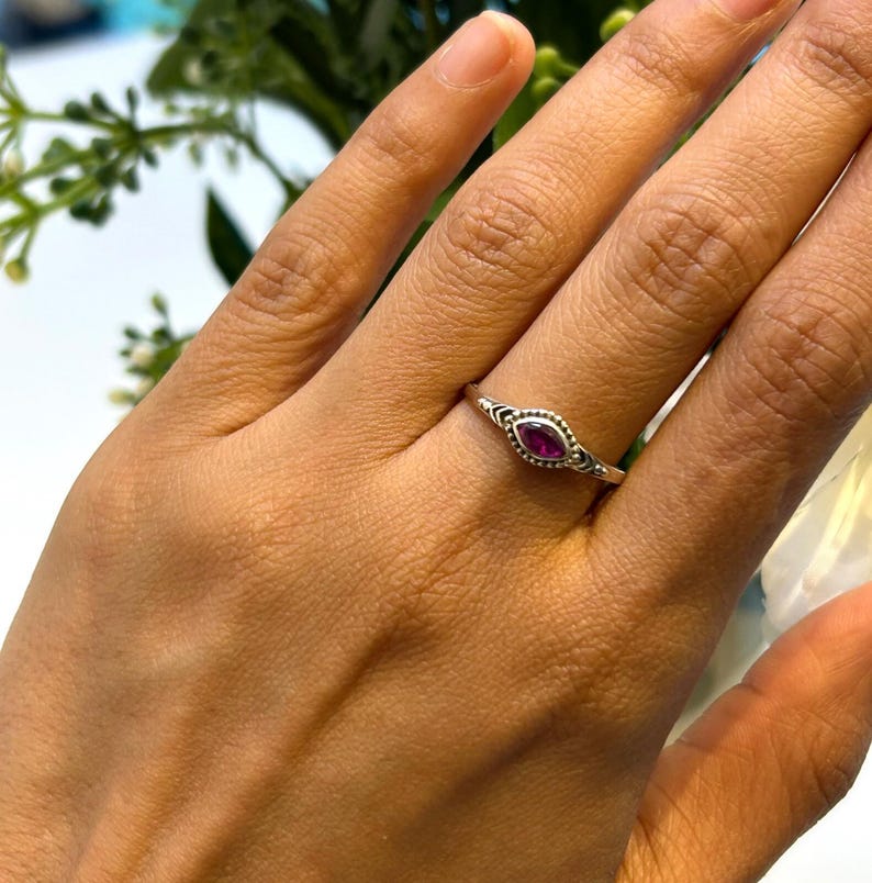 925 Sterling Silver Ladies Boho Ring Marquise Ruby Gemstone Jewellery Gift