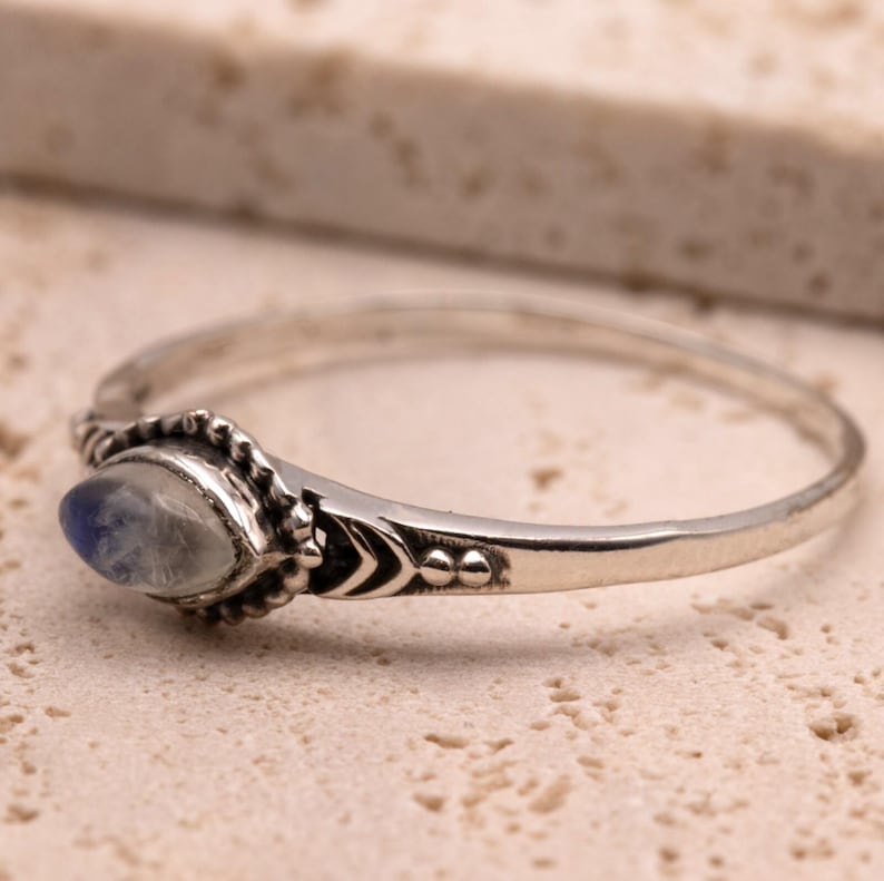 925 Sterling Silver Ladies Boho Ring Marquise Moonstone Gemstone Jewellery Gift