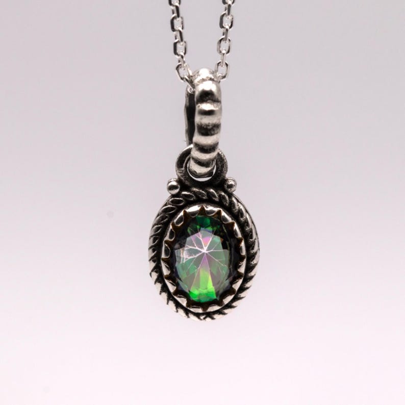 925 Sterling Silver Mystic Topaz Gemstone Ladies Vintage Pendant Necklace Gift