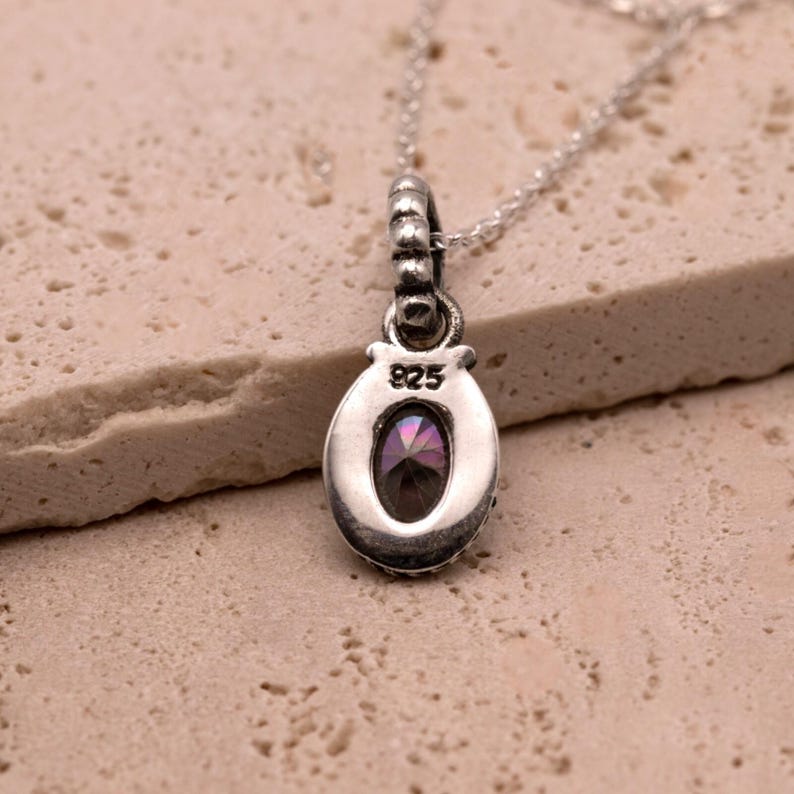 925 Sterling Silver Mystic Topaz Gemstone Ladies Vintage Pendant Necklace Gift