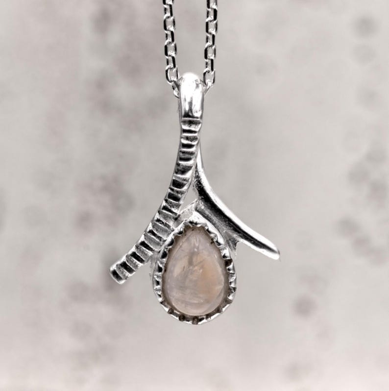 925 Sterling Silver Teardrop Natural Moonstone Gemstone Ladies Pendant Necklace
